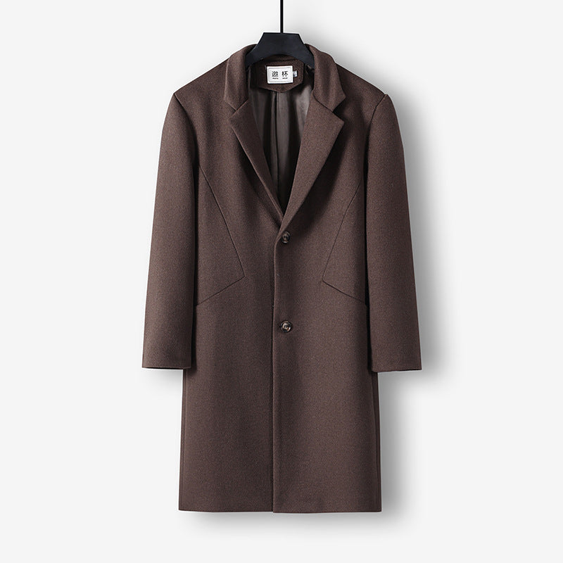Men's mid-length single-breasted wool coat with narrow lapels and two buttons Chichicherry
