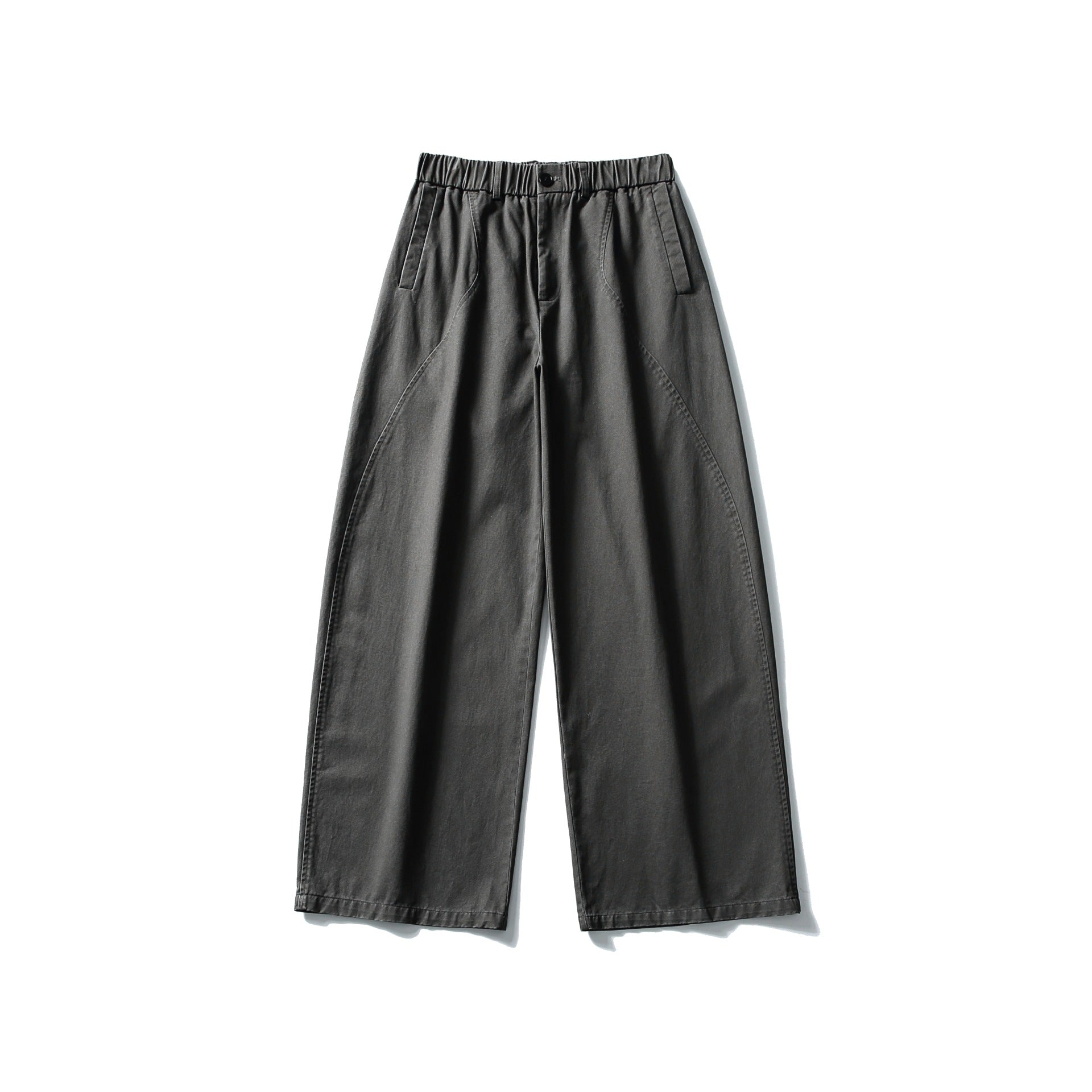 Women's Wide Cropped Pants with Elastic Waistband and Decorative Seam Detail