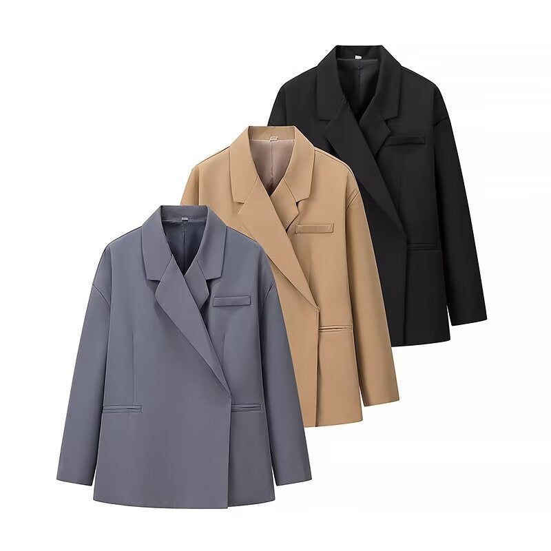 Women's Oversized Blazer with Simple Welt Pockets and Wide Lapels Chichicherry