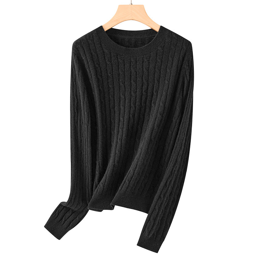 Women's soft braid knitted pullover made of fine knit with round neckline and ribbed cuffs Chichicherry