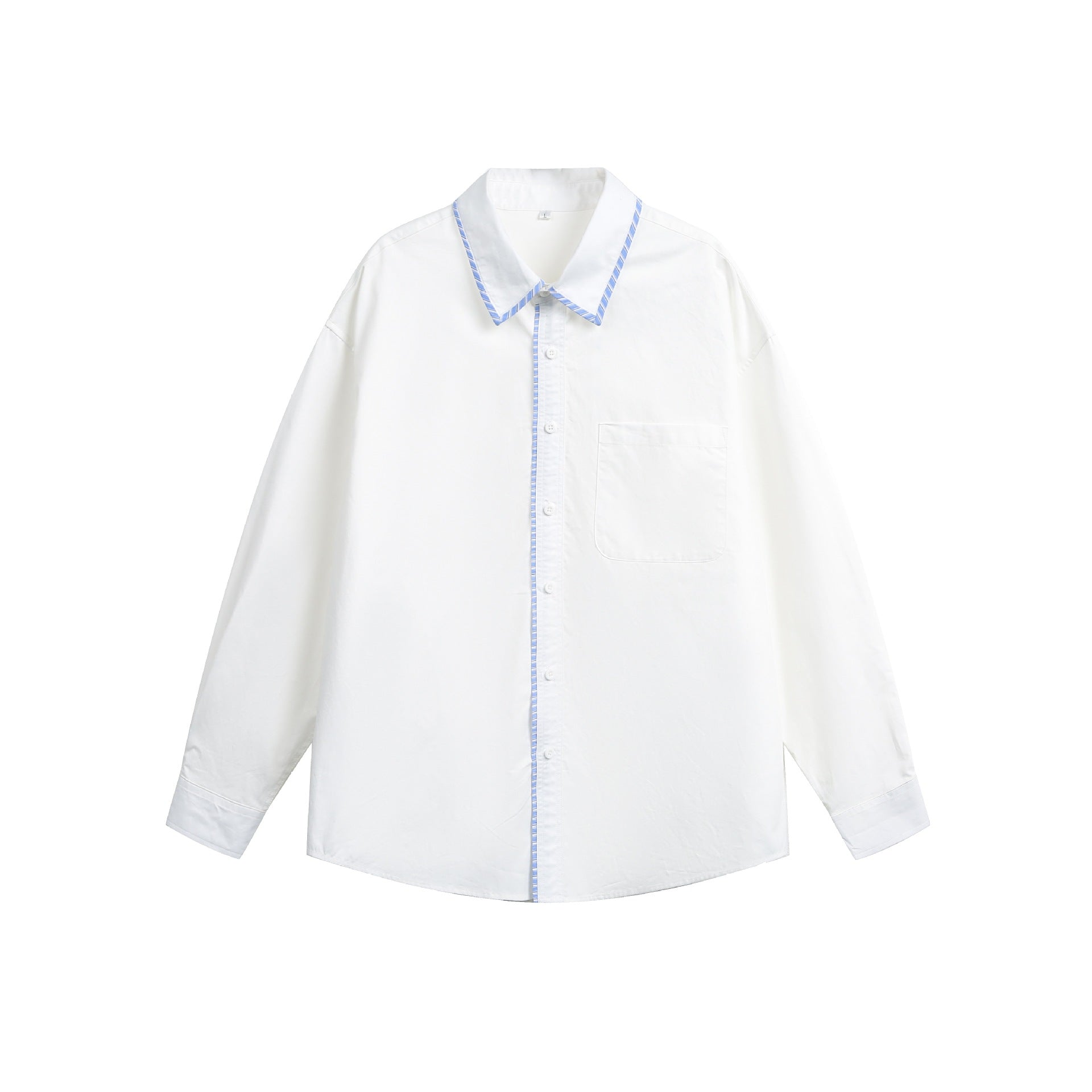 Unisex Oversized Shirt Jacket with striped piping at the collar and continuous button placket Chichicherry