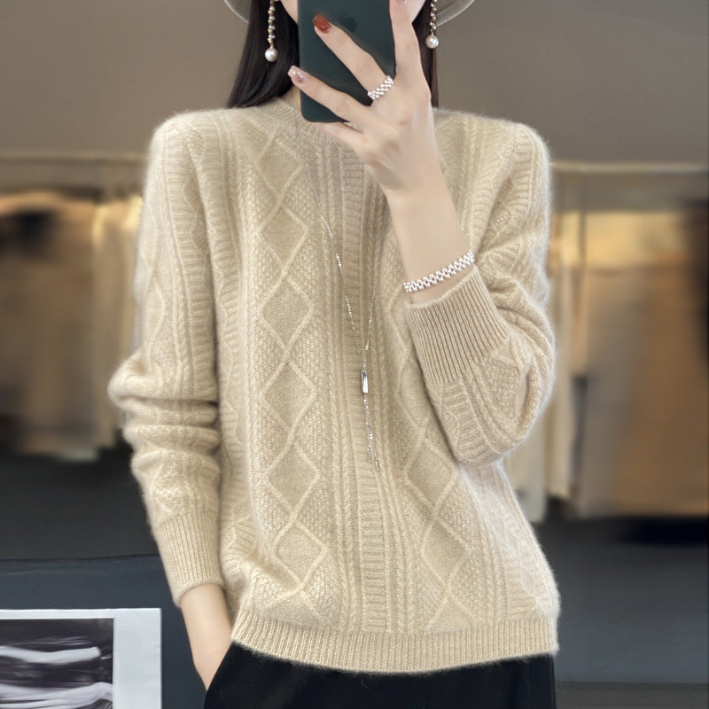 Ladies cable knit fine knit sweater with lace panels and soft mohair finish Chichicherry