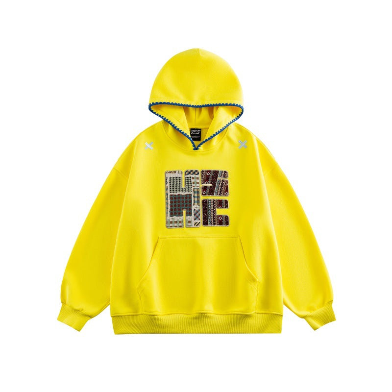 Unisex Wide Cut Hoodie with Patchwork Application and Kangaroo Pocket Chichicherry