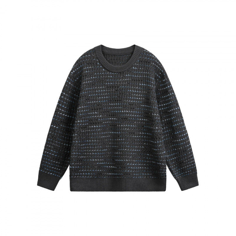 Unisex fine-knit sweater with structured striped look and round neck Chichicherry