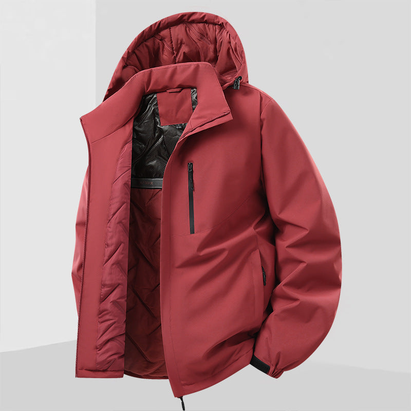 Men's lightweight insulated hybrid outdoor jacket with thermal lining, hood, and waterproof zippers Chichicherry