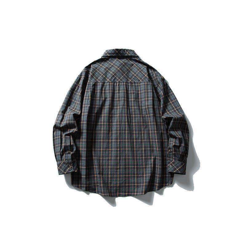 Unisex Oversize Checked Shirt with Stand-up Collar, Breast Pocket and Rounded Hem Chichicherry
