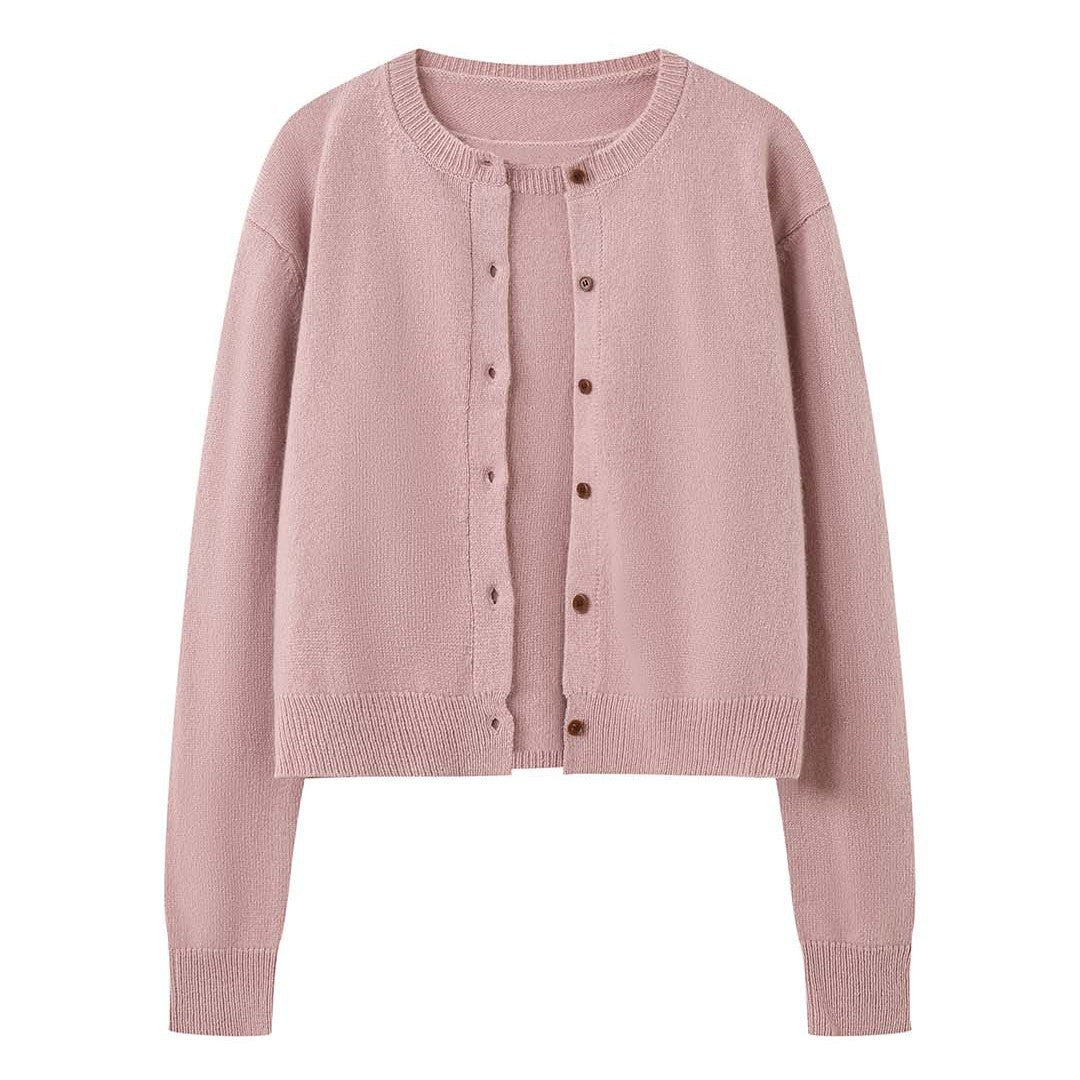 Women's Fine Fine Knit Cardigan with Matching Round Neck Sweater Chichicherry