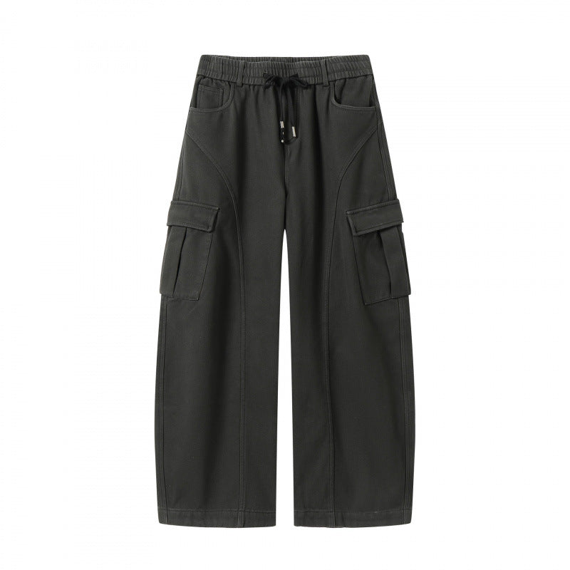 Women's Wide Cargo Pants with Drawstring Waistband, Flap Pockets, and Wide Leg Chichicherry