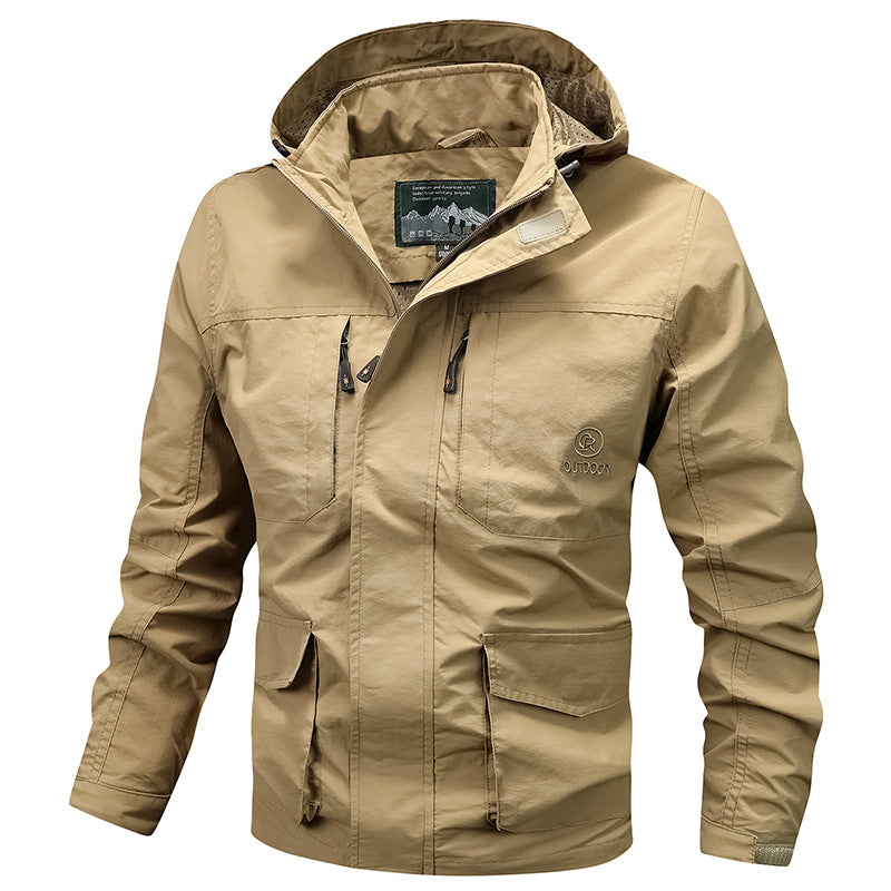 Men's technical light outdoor jacket with hood water-repellent and multifunctional pockets Chichicherry