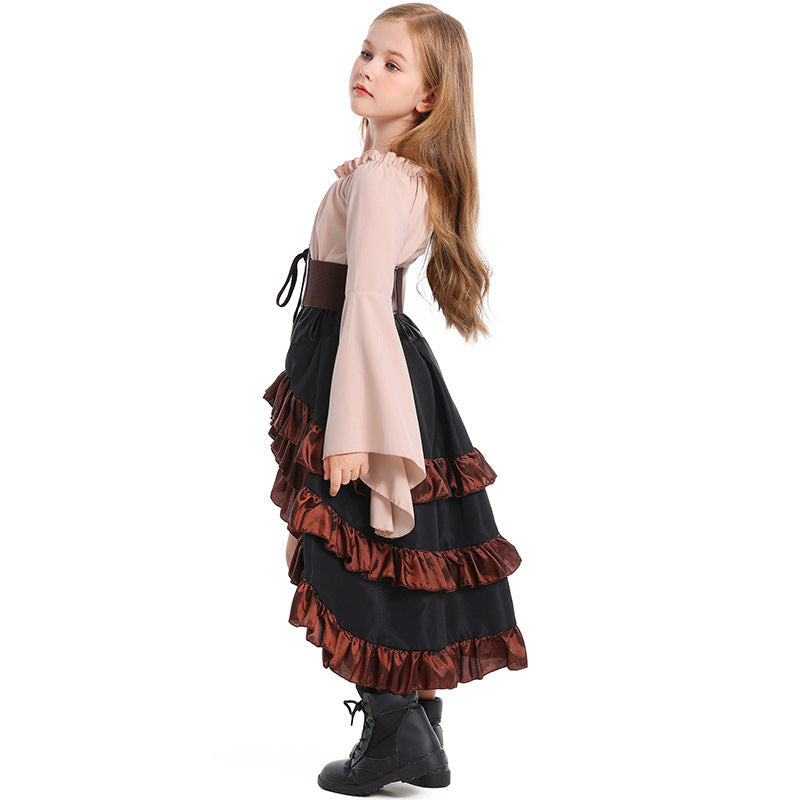 Girls Pirate Costume with Ruffled Skirt and Detail-Loving Top Chichicherry