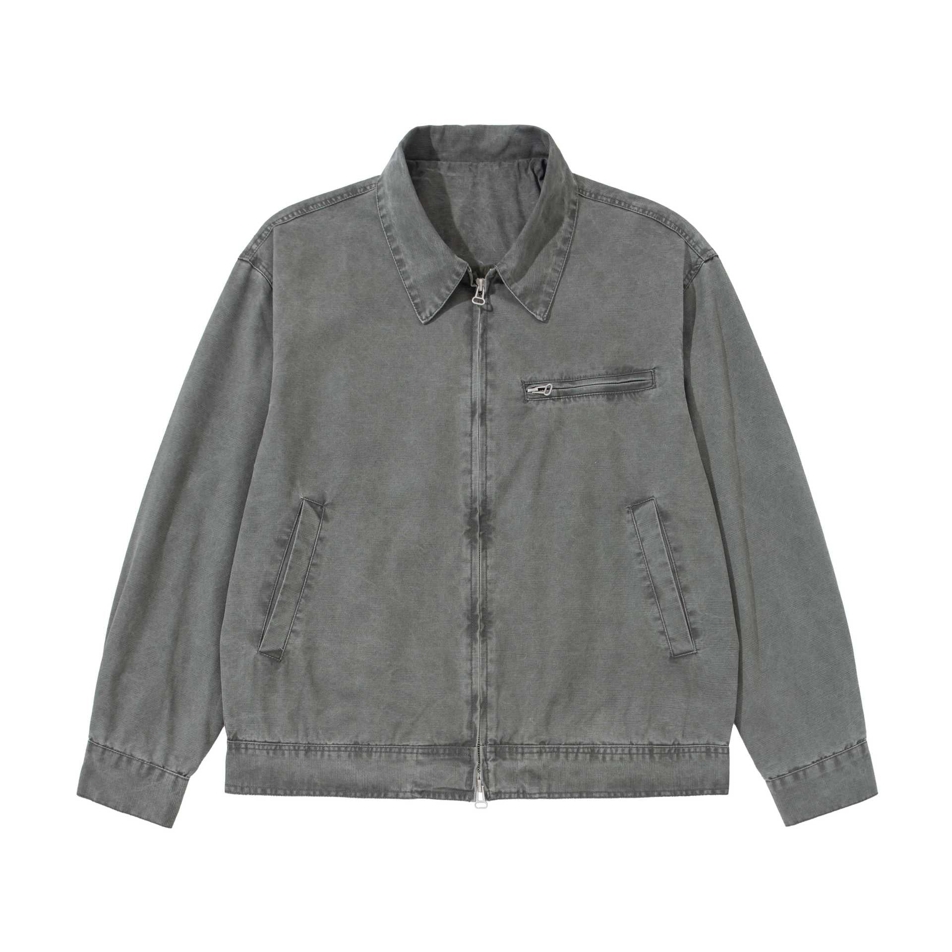Men's Short Blouson in Vintage-Washed Canvas with Two-Way Zipper Chichicherry