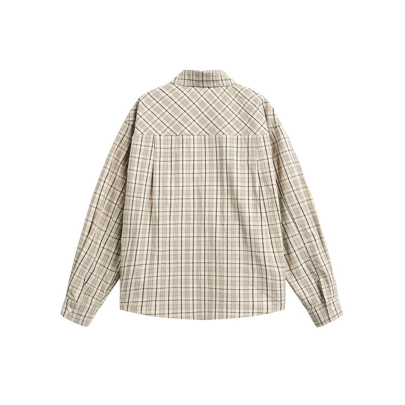 Women's Checked Oversized Shirt Blouse with Chest Pocket and Decorative Text Print Chichicherry