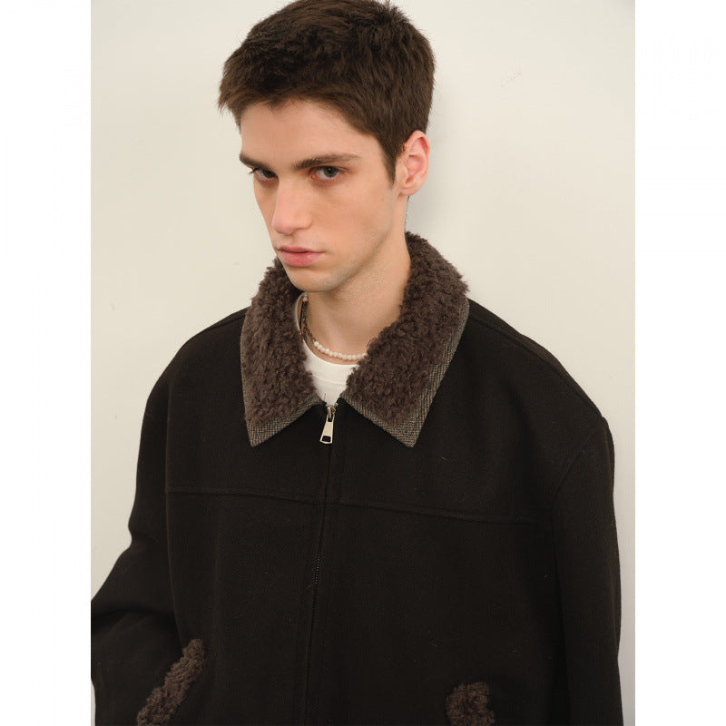 Men's bomber jacket with teddy collar, zipper, and elastic hem Chichicherry