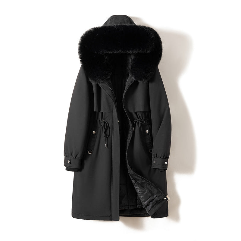 Women's longer water-repellent functional parka with removable faux fur hood and internal thermal padding Chichicherry
