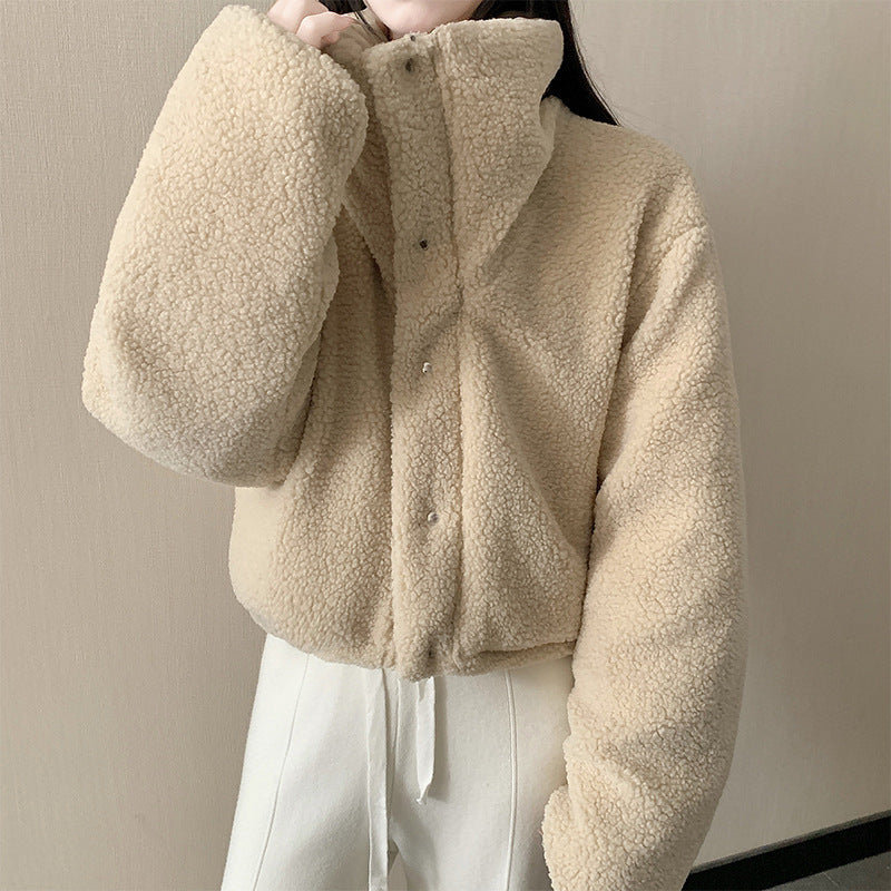 Women's short padded jacket with high-closing shawl collar and teddy cuffs Chichicherry