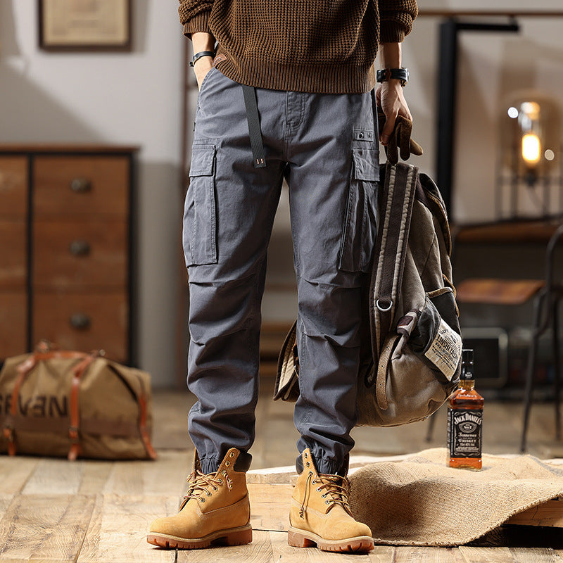 Men's Utility Cargo Pants with adjustable waistband, multiple pockets, and elastic hem Chichicherry
