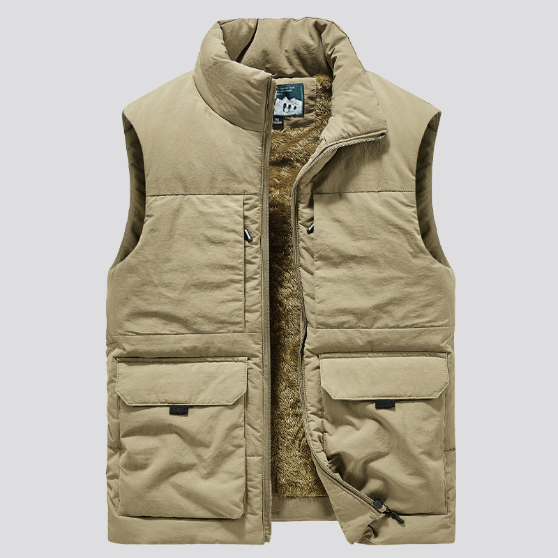 Men's Padded Sleeveless Utility Quilted Vest with Teddy Lining and Large Flap Pockets Chichicherry