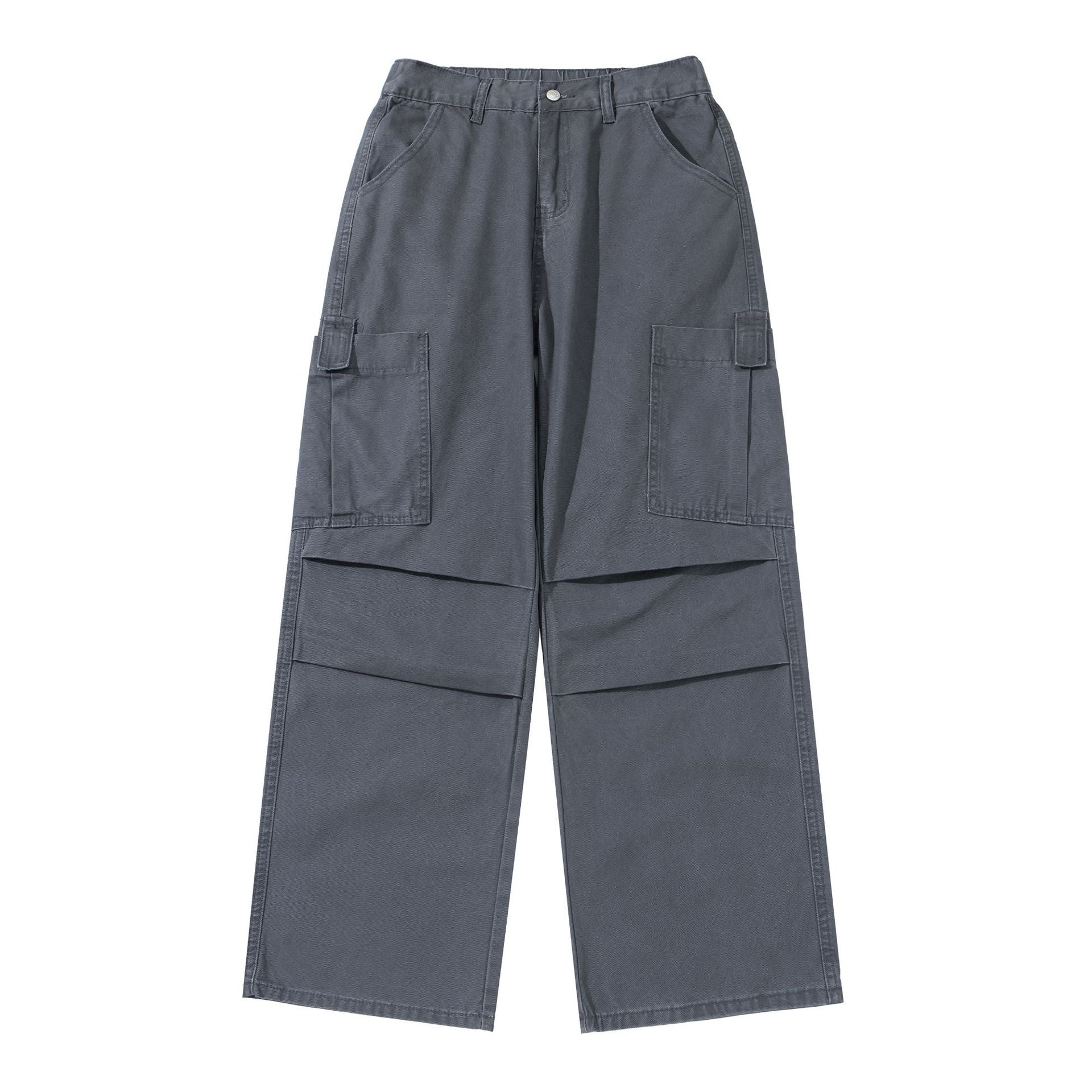Women's Wide High-Waist Cargo Pants with Applied Pockets and Reinforced Knee Areas Chichicherry