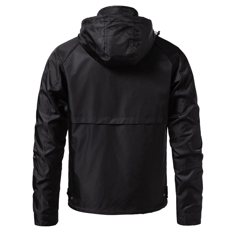 Men's Water-Repellent Hooded Jacket in Utility Style with Snap Button Placket and Flap Pockets Chichicherry