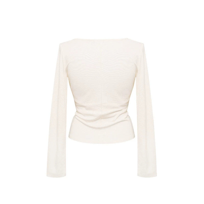 Women's long sleeve top with halter neck, wrap look and fitted cut Chichicherry