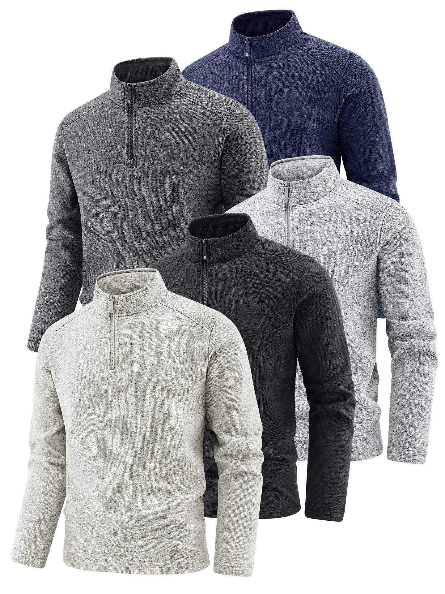 Men's Thermal Knit Fleece Pullover with Half Zip and Stand-up Collar Chichicherry