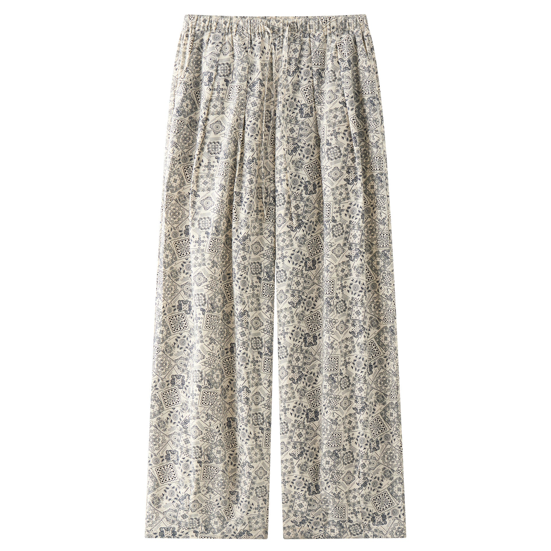 Women's Wide Lightweight Palazzo Pants with Elastic Drawstring Waistband and Tile Print Chichicherry