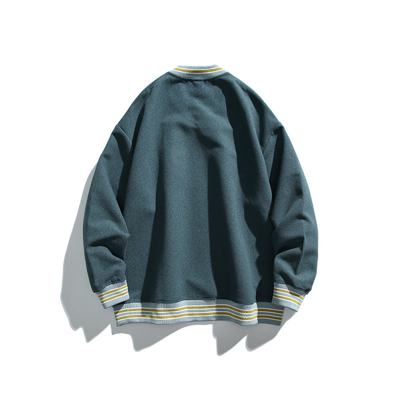 Men's Oversized V-Neck Sweatshirt with Contrast Stripes at Cuffs and Hem Chichicherry