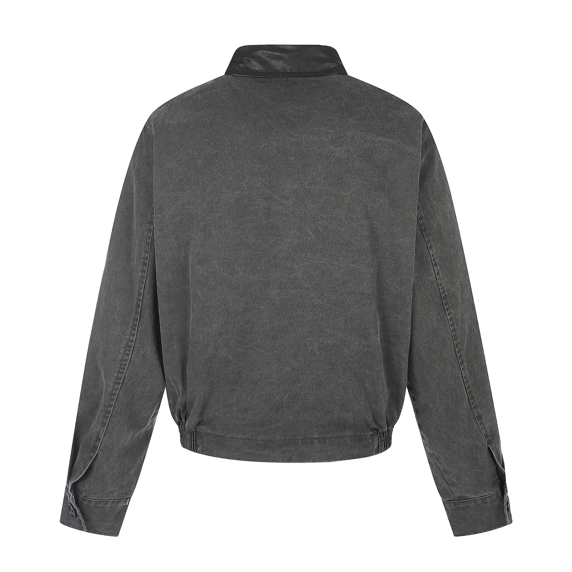 Men's short-cut boxy blouson with asymmetrical button placket, waist belt, and contrast collar Chichicherry