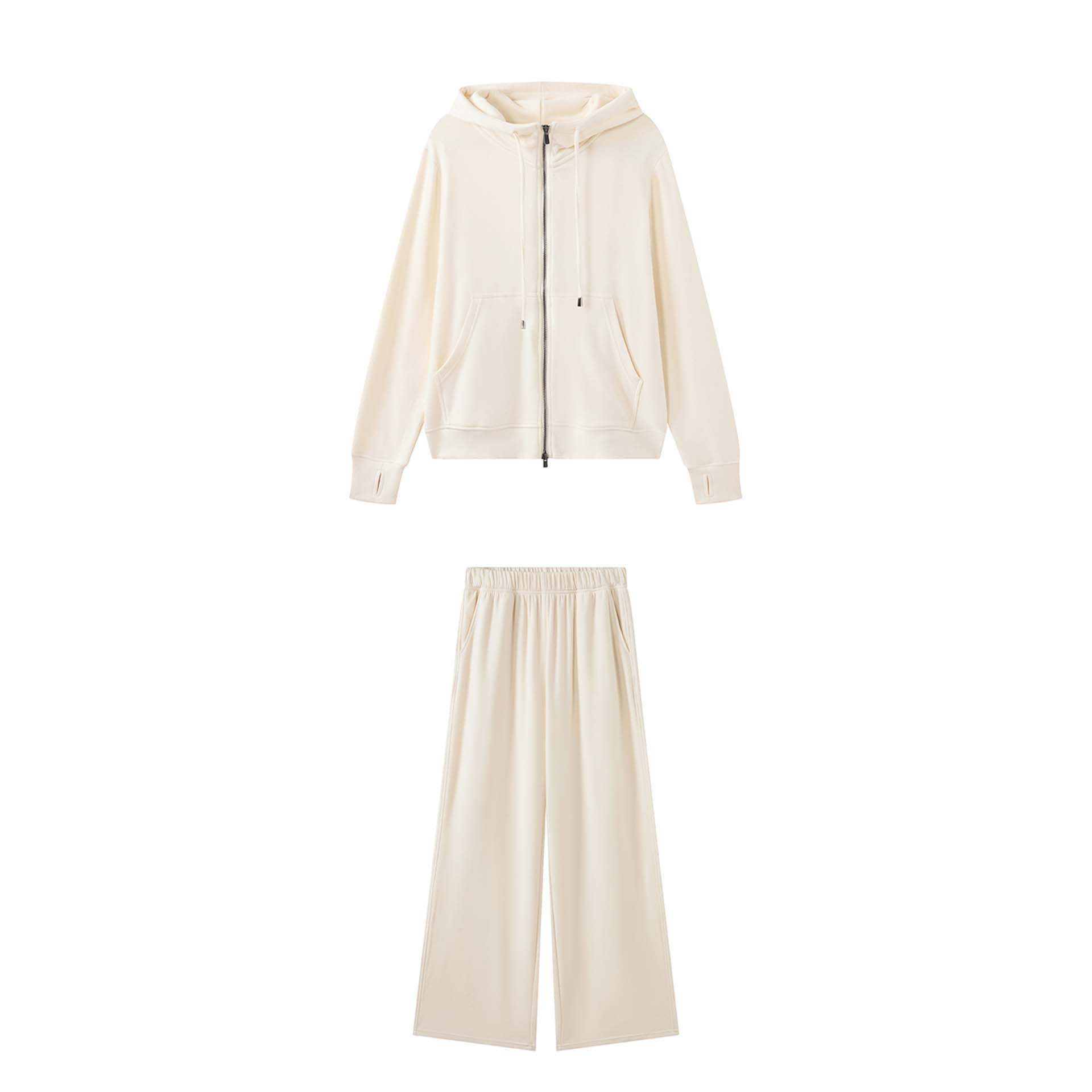 Women's Zip Hooded Sweatset with Wide Lounge Pants Cut Chichicherry