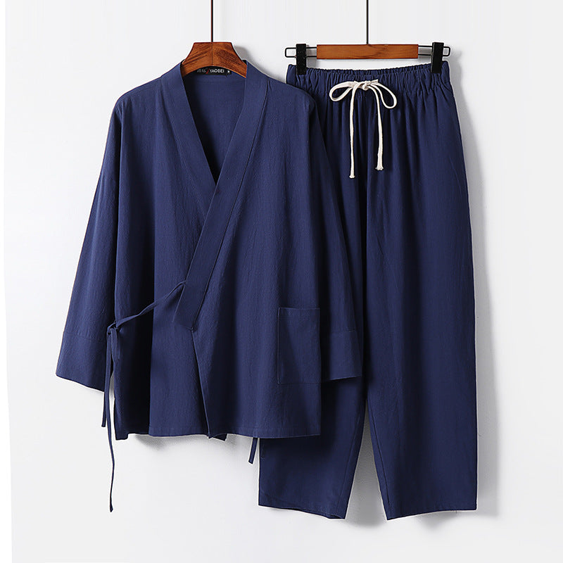 Unisex Lightweight Kimono Lounge Set made of draping cotton blend with drawstring pants Chichicherry