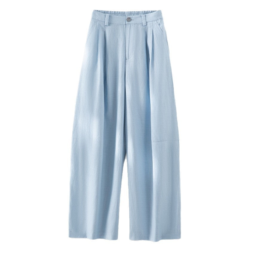 Women's wide linen-look trousers with high waist, crease and elastic back Chichicherry