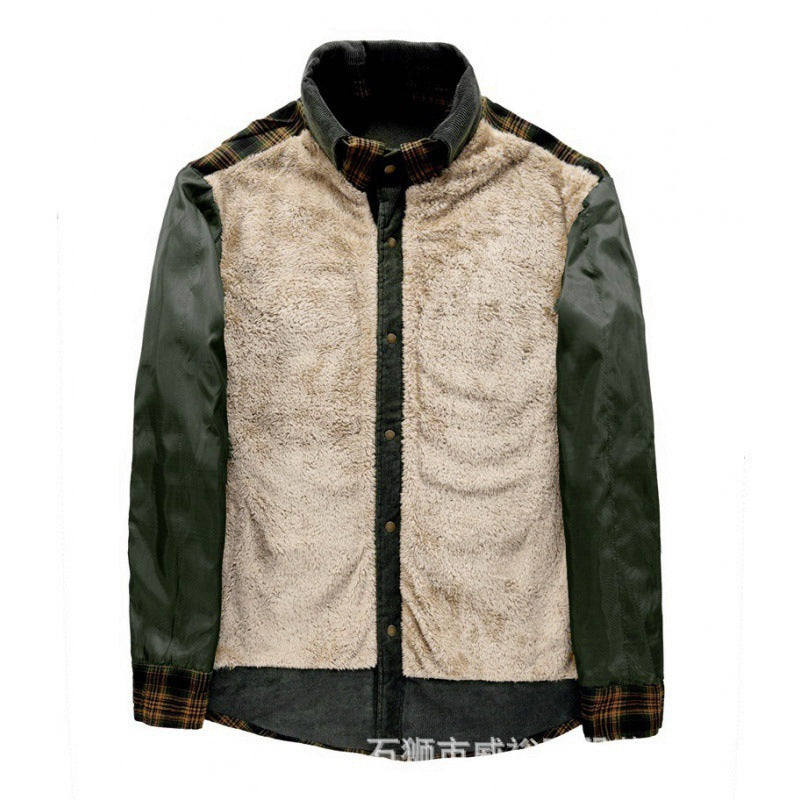 Men's checkered shirt jacket with teddy lining, corduroy trim and high stand-up collar Chichicherry
