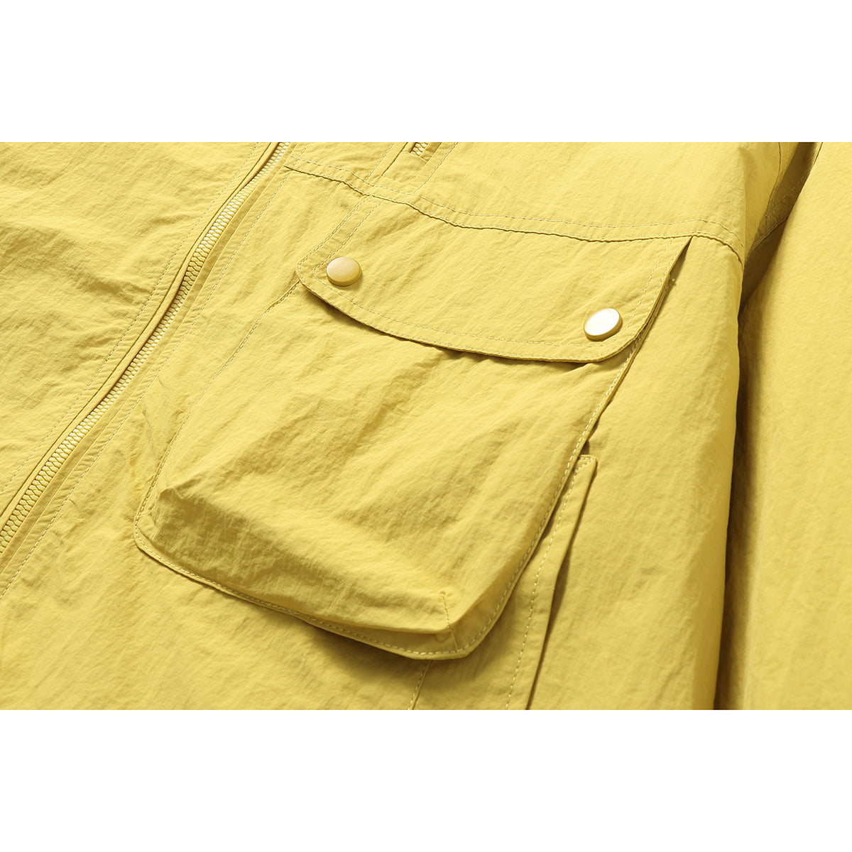 Unisex Lightweight Boxy Windbreaker with Hood, Utility Chest Pocket and Drawstring Chichicherry