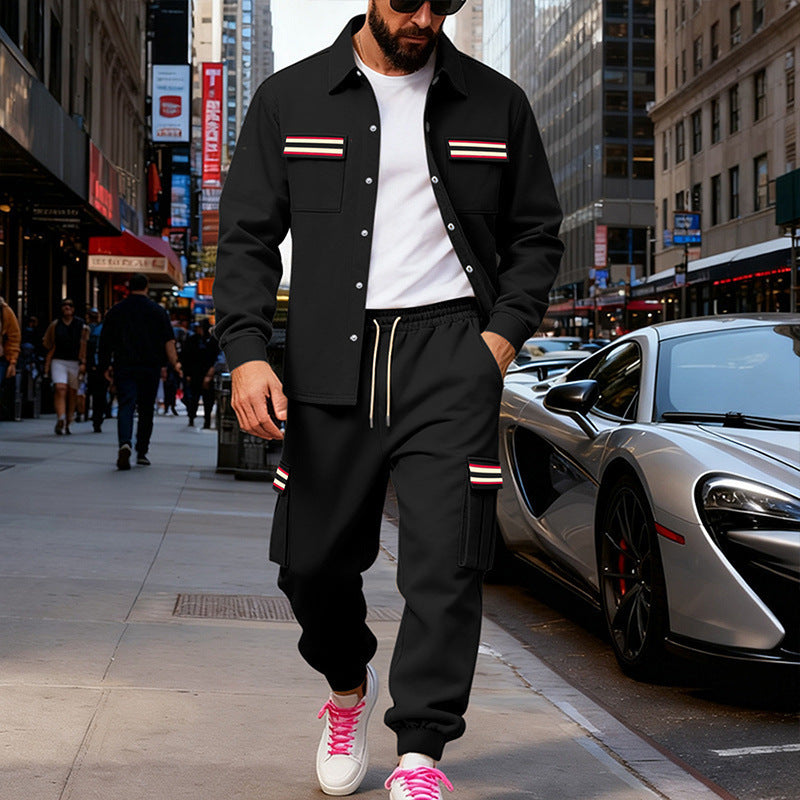 Men's Urban Two-Piece Utility Jogging Set with Overshirt and Cargo Pants Chichicherry