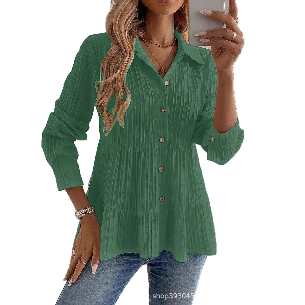 Women's Layered Shirt Blouse Tunic with Collar and Button Placket Chichicherry