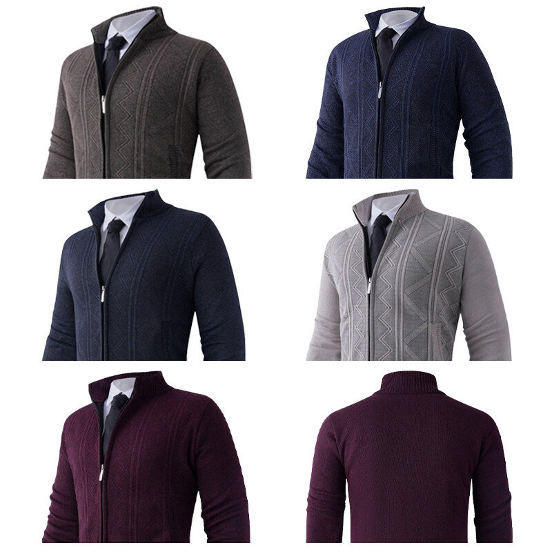 Men's knit zip jacket with stand-up collar and subtle diamond pattern Chichicherry