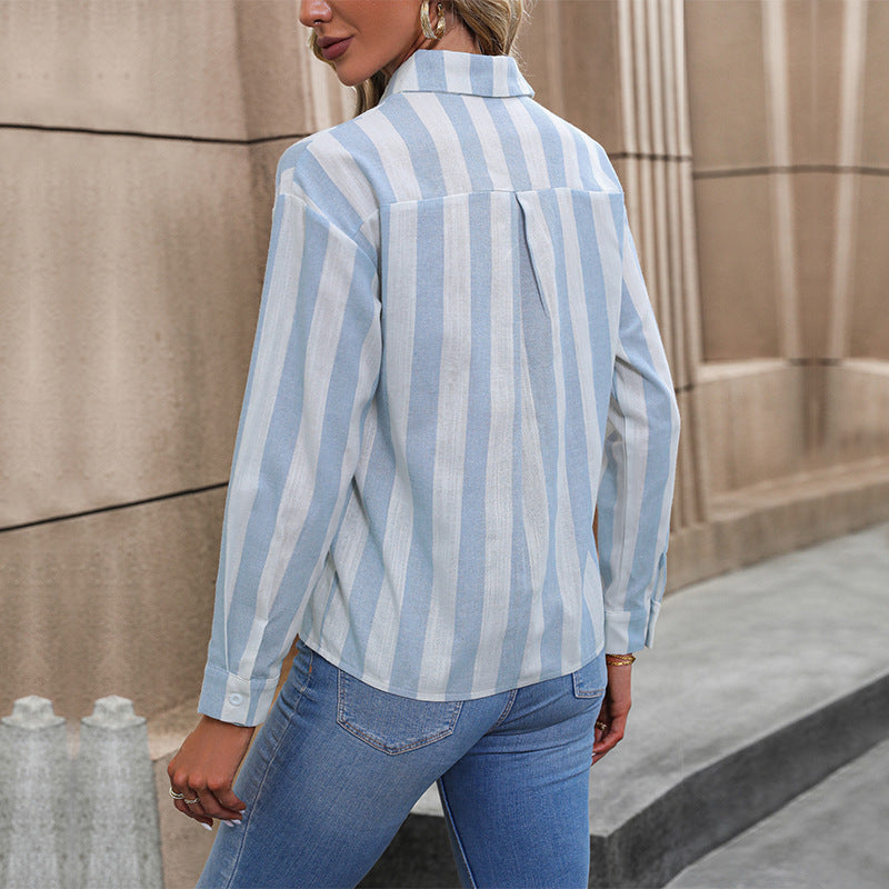 Ladies Striped Viscose Shirt Blouse with Kent Collar and Tailored Fit Chichicherry