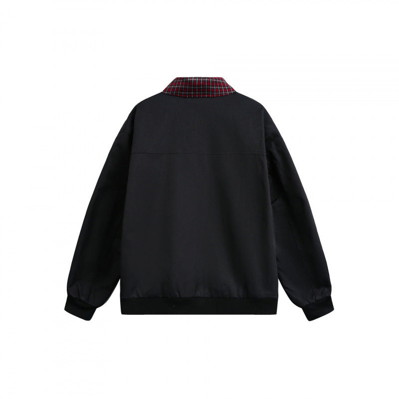Unisex Reversible Zipper Jacket with Checkered Pattern and Smooth Back Chichicherry