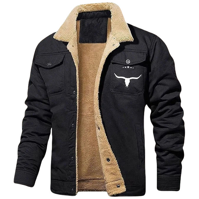 Herren Sherpa-gefütterte Canvas-Arbeiterjacke mit Brusttaschen Chichicherry
