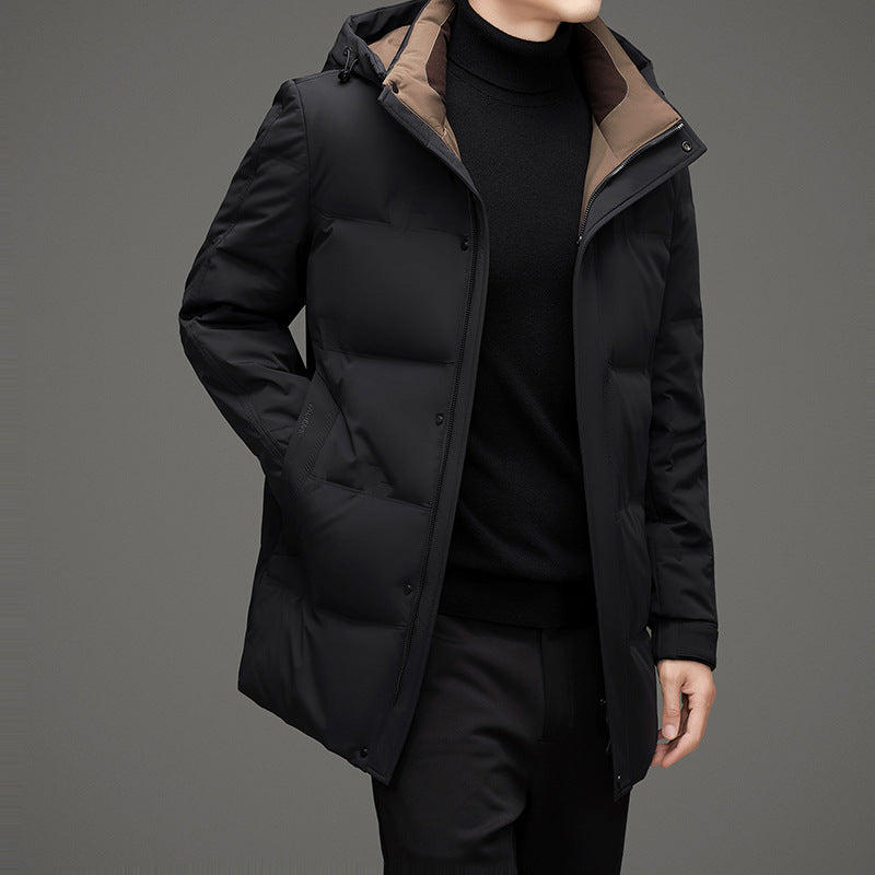 Men's padded hooded quilted jacket with elongated cut and windproof membrane Chichicherry