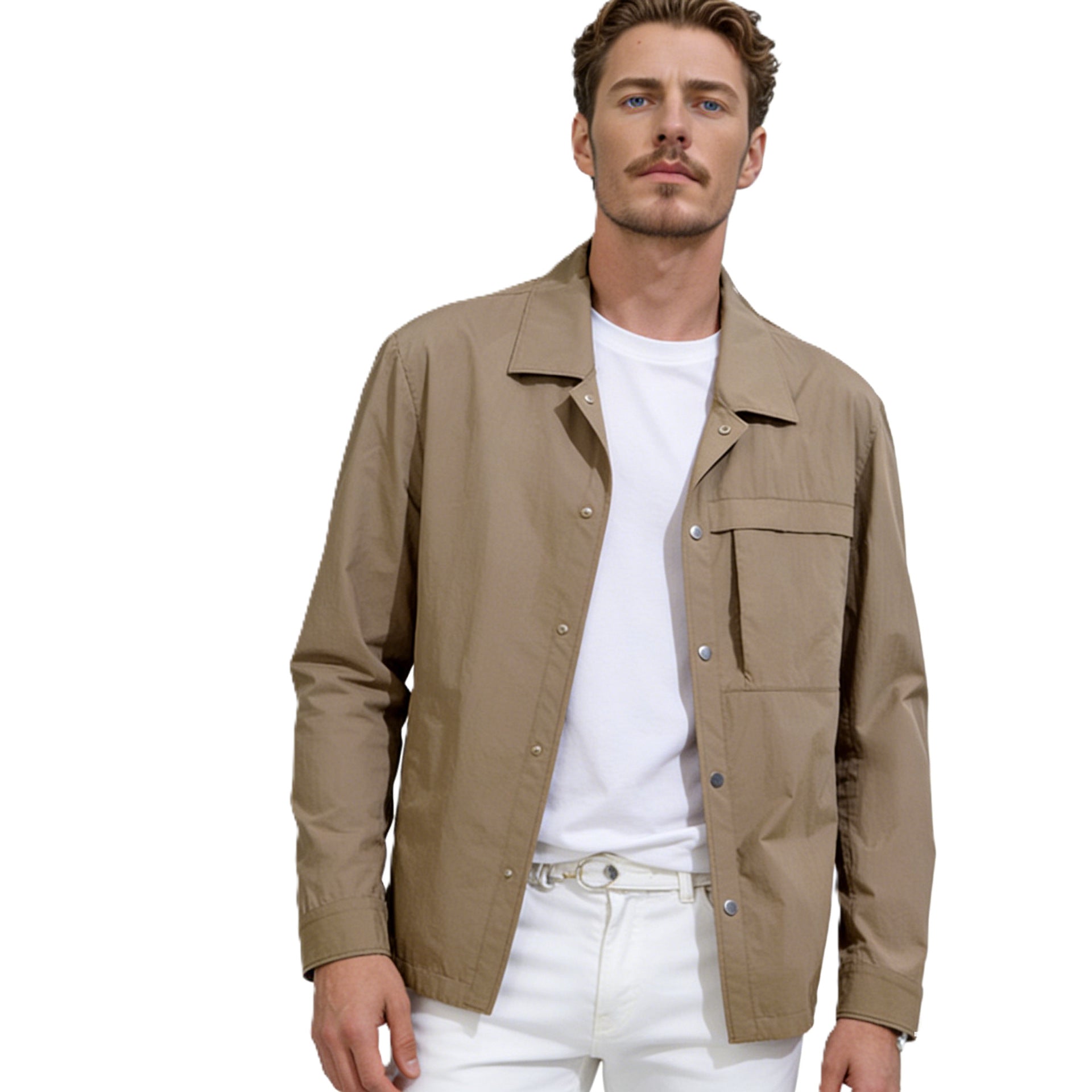 Herren Leichtes Utility-Overshirt mit Pattentaschen und Druckknopfleiste Chichicherry