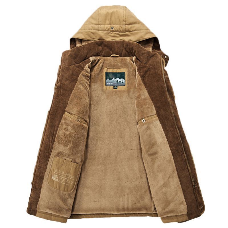 Men's Canvas Parka with Corduroy Inner Collar, Removable Hood and Warming Thermal Lining Chichicherry