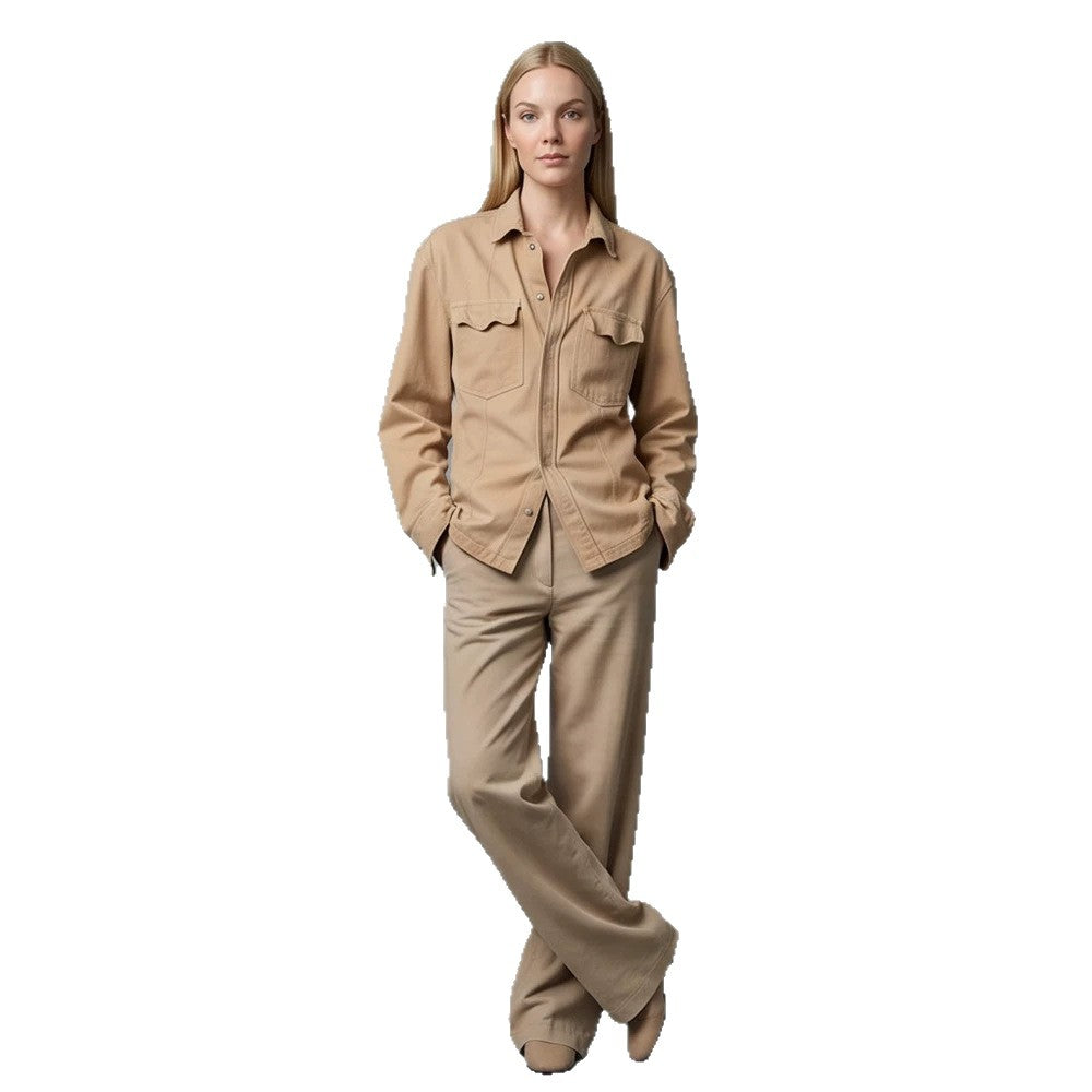 Women’s Utility Shirt Jacket with Patch Pockets and Relaxed Fit Chichicherry