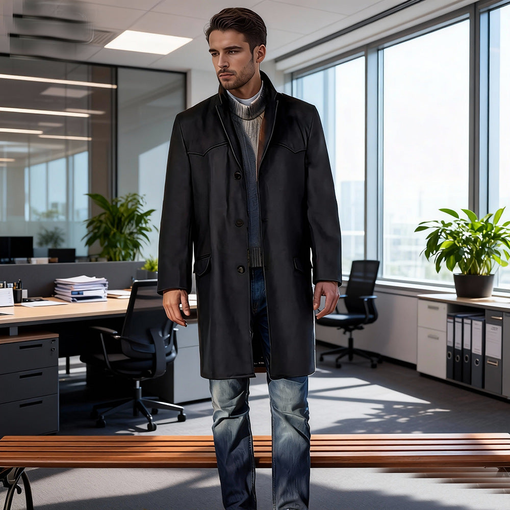 Men's coat made of wool blend in Western style with stand-up collar and flap pockets Chichicherry