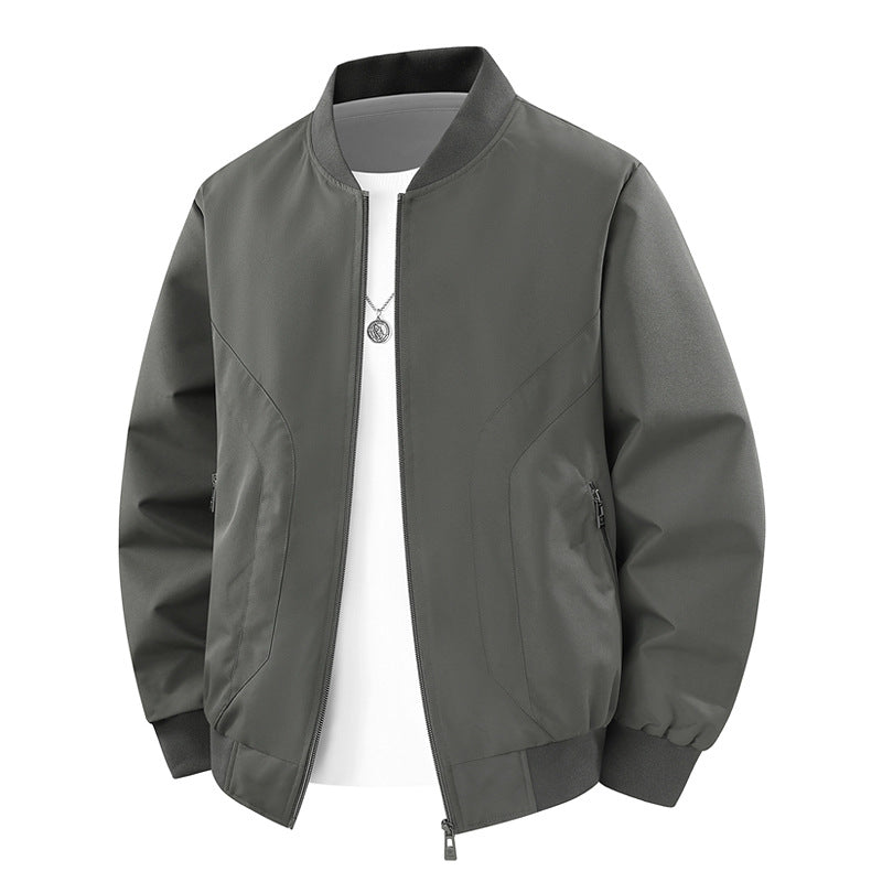 Men's Lightweight Windproof Bomber Jacket with Ribbed Cuffs and Zipper Pockets Chichicherry