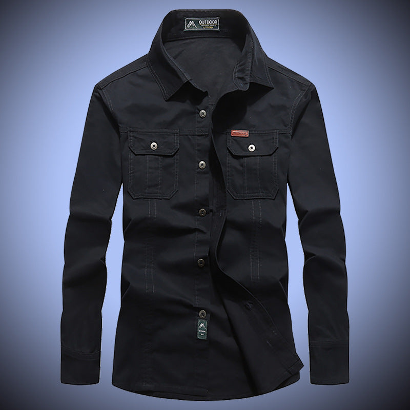 Men's rugged canvas overshirt with chest flap pockets, shirt collar, and utility details Chichicherry