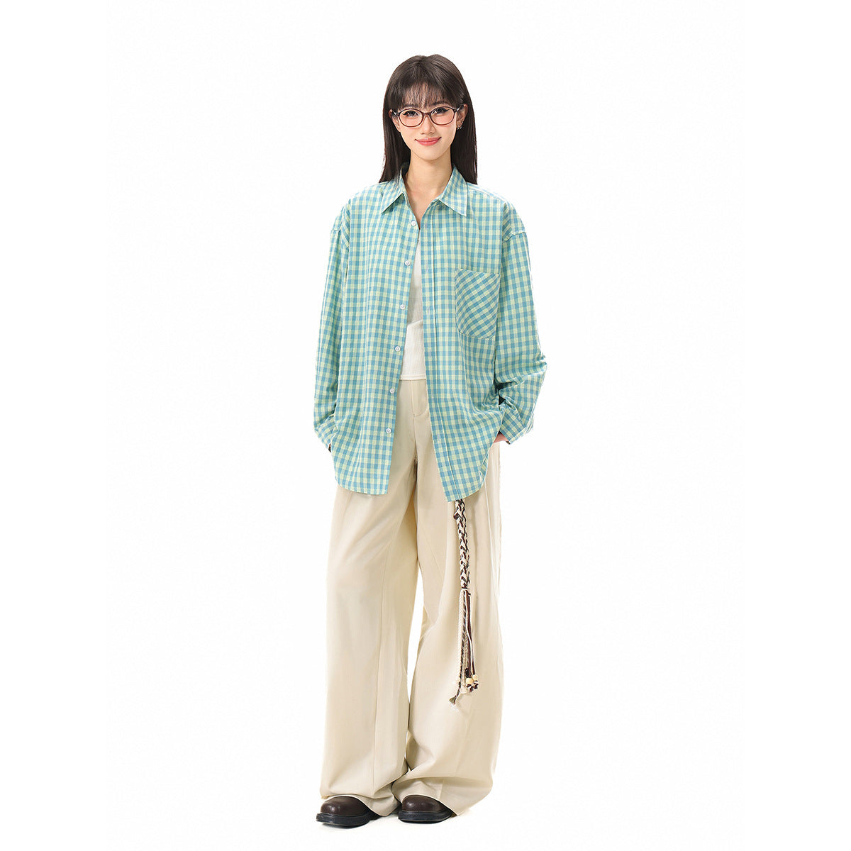 Women's Oversized Shirt Blouse in Gingham Check with Breast Pocket Chichicherry