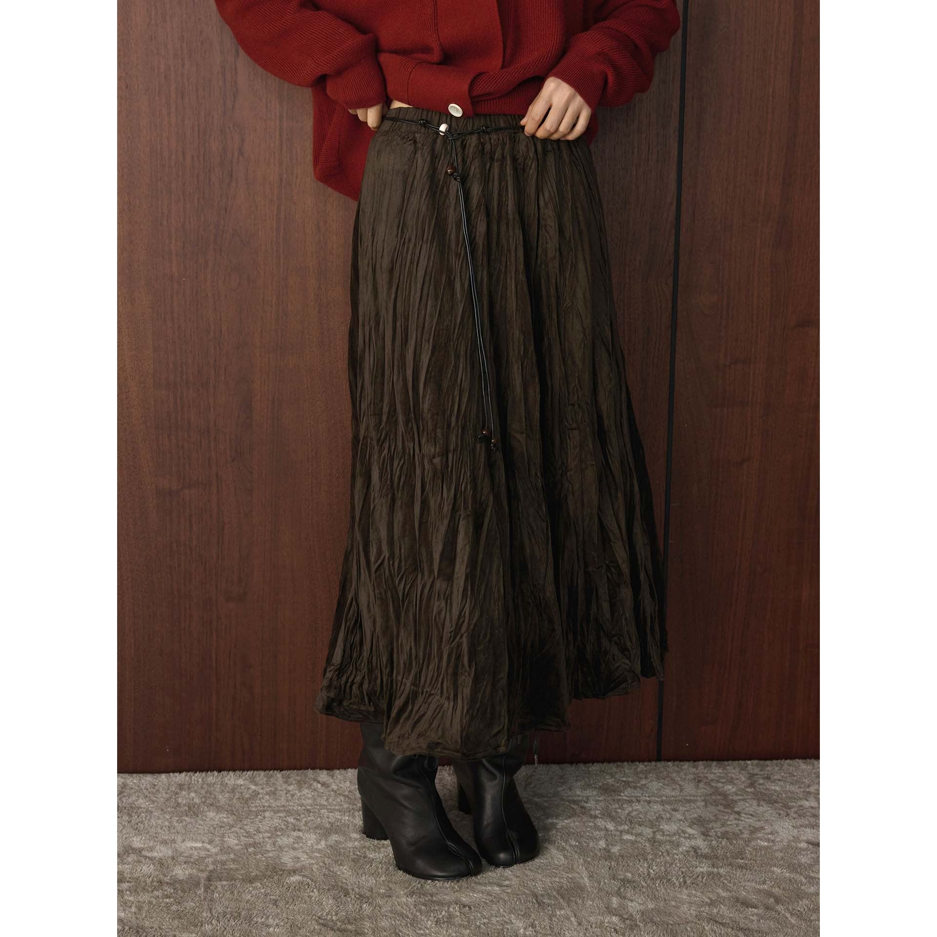 Women's Pleated Midi Skirt with Crinkle Structure Chichicherry