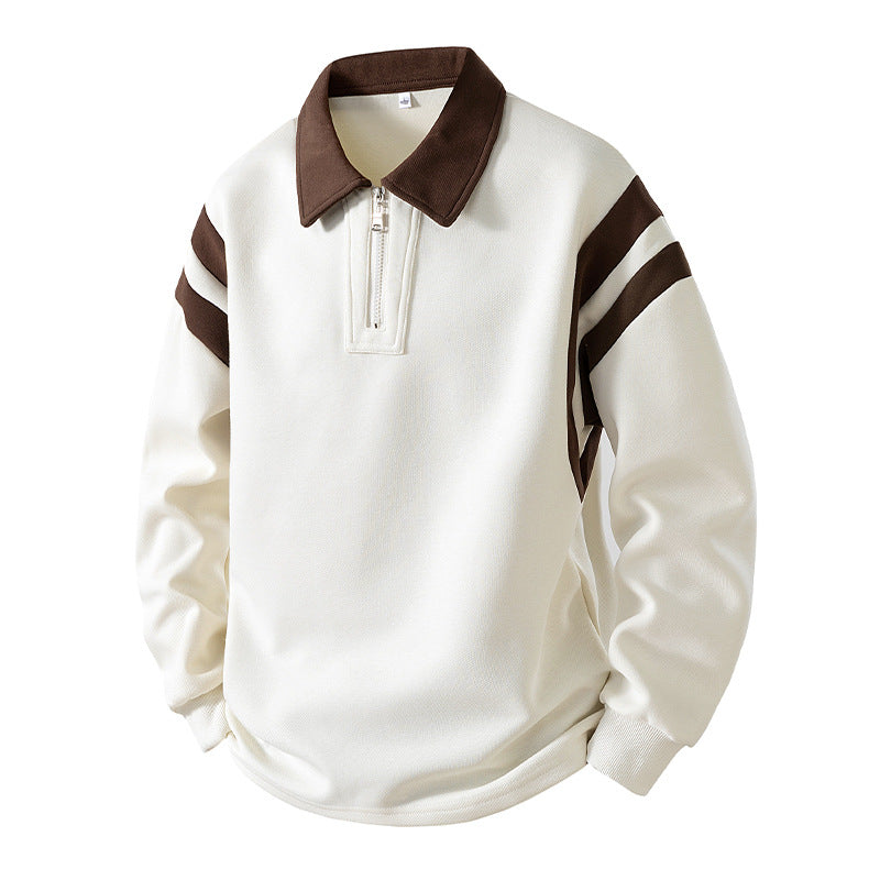 Men's Retro Sporty Rugby Pullovers with Half High Zipper and Contrasting Shirt Collar Chichicherry