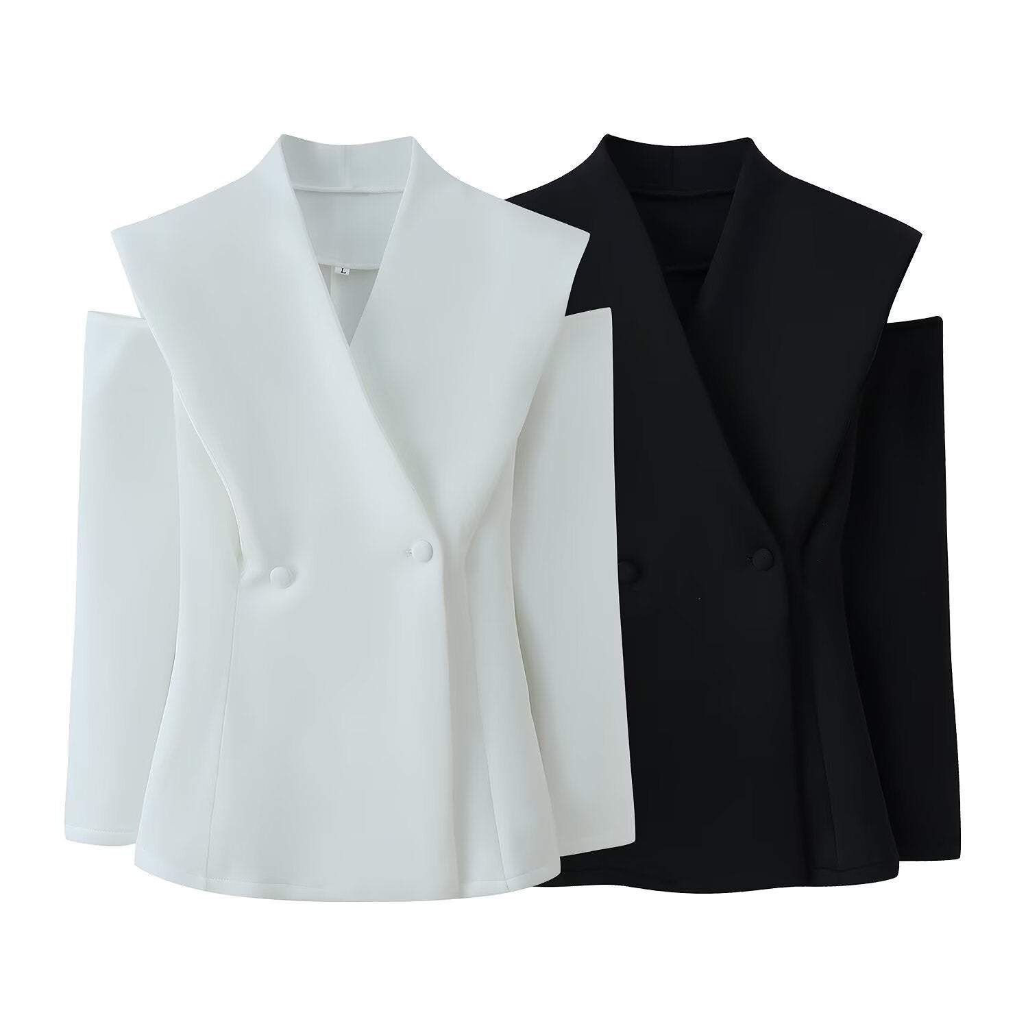 Women Sleeveless Double-Breasted Blazer with Oversized Shawl Collar Chichicherry